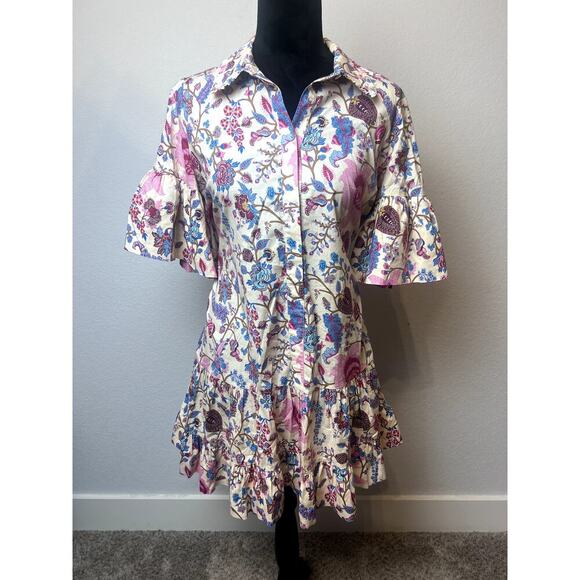 AMUR Dresses & Skirts - AMUR Kenna Tiered Ruffle Mini Dress Beige Floral Size 8